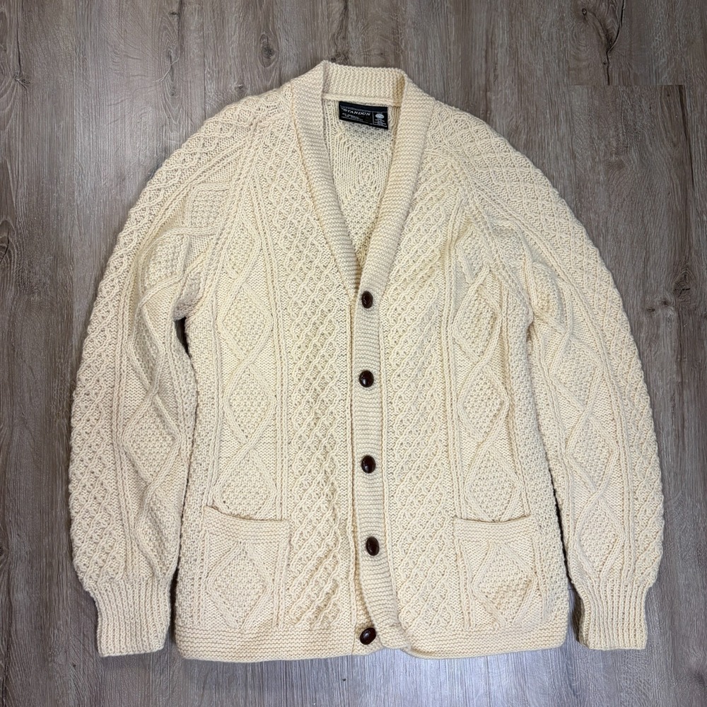 Standun Wool Cardigan Beige Cable Knit Button Sweater Womens Large Ireland